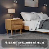 Rattan-Door End Table Minimalist Nightstand Easy Assembly for Homeowners, Adults