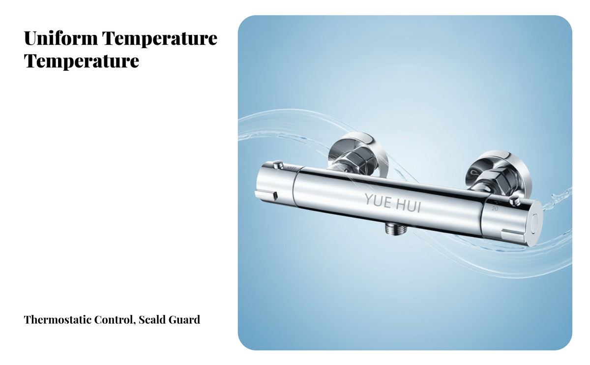 Solid Brass Thermostatic Mixing Control | Polished Chrome Finish, Thermostatic control with Button, for Shower