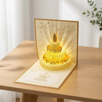 3D Pop-Up Birthday Cake Greeting Card with Gold Foil and Envelope