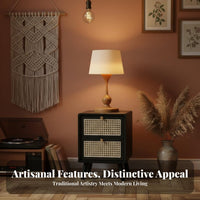 2-Drawer Rattan Nightstand Vintage design Bedside Cabinet Multi-Purpose for Home