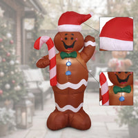 Holiday Inflatable Gingerbread Man with Candy Cane Outdoor Christmas Inflatable Gingerbread Man Festive Yard Decoration Inflate for Porch, Storefront