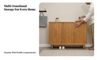 Fluted Door Cupboard Nordic design Sideboard Walnut Color Finish Multi-Functional for Apartment Dwellers, Adults, Kitchen