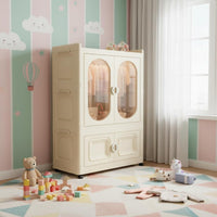 Large Capacity Foldable Plastic Wardrobe Installation-without Charge Collapsible Plastic Wardrobe Heavy Duty Double Door Toy Storage Unit Dust-Proof for Toddlers, Babies, Playroom, Nursery