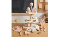 Wooden Dessert Stand Toy Rounded Edges Dessert Stand Playset Printed Details Pretend Tea Time Set for Children