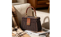 Trapezoid Handbag Handmade Wicker Purse Braided Handle for Outings