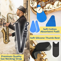 Saxophone Cleaning Kit with Polishing Cloth, Mouthpiece Cushion, Thumb Rest, Strap, and Brush