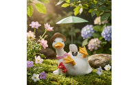 Resin Duck Statue with Umbrella Outdoor Duck Figurine Patio Garden Ornament Yard for Collectors