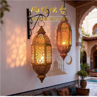 Moroccan Iron Candle Holder, Hollowed Lantern Wind Lamp, Handcrafted Vintage Home Decoration