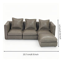 Miniature Sofa with Ottoman Faux-Leather Miniature Corner Sofa Modern Dollhouse Couch with Ottoman for Collectors