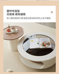 ZuC茶几电视柜奶油风家用小户型旋转落地式客厅网红设计爆款组合i 【奶白】托盘边几