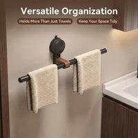 Hanging Rack Single Bar, Premium Walnut Wood Finish Towel Bar for Washroom, Punch Installation for Homeowner, Nordic Style Bathroom Storage