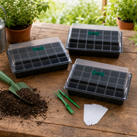 24 Cell Germination Tray Kit, PVC Propagation Trays with Buckle Lid, Drain Holes, Labels & Dibber, Large Green Seedling Nursery for Indoor Gardening