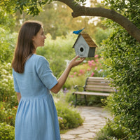 Hanging Birdhouse Ornament Leaf Wreath Metal Bird House for Balcony, Courtyard