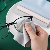 Suede Microfiber Glasses Cleaning Cloth with Glasses Cleaner, 15cm x 15cm Glasses Wipes for Screens, Reusable Textured Sand Gray Blue Wipes