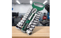23 Pieces Industrial Socket Wrench Set Quick-Release Ratchet and Socket Set 72-Tooth Tool Kit Heavy Duty for Mechanics, DIYers, Car Repair, Garage, Engine Work