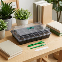 24 Cell Germination Tray Kit, PVC Propagation Trays with Buckle Lid, Drain Holes, Labels & Dibber, Large Green Seedling Nursery for Indoor Gardening