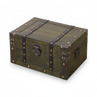 Distressed Green Chest Hinged Lid Storage Box Rustic Storage Trunk Solid Wood Spacious Interior