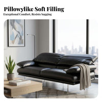 Adjustable Backrest Sofa Genuine Leather Couch Top-Grain Cowhide Lounge Seating for Apartment Dwellers, Homeowners, Living Room, Home, Bedroom