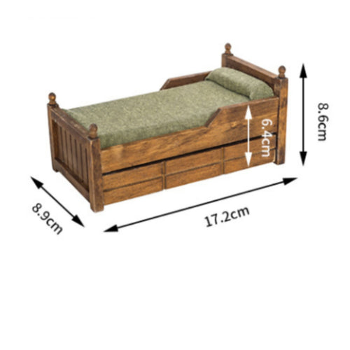 Dollhouse Bed with Drawers Sturdy Miniature Bed with Pillow and Mattress Cute