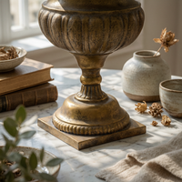 Pedestal Vase Tall Vase with Rim Rustic for Entryway, Living Room