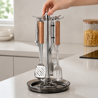 Kitchen Tool Storage, Stainless Steel, With Draining, 17x19x46cm, Rotating, 6 Hooks, Cutlery Holder