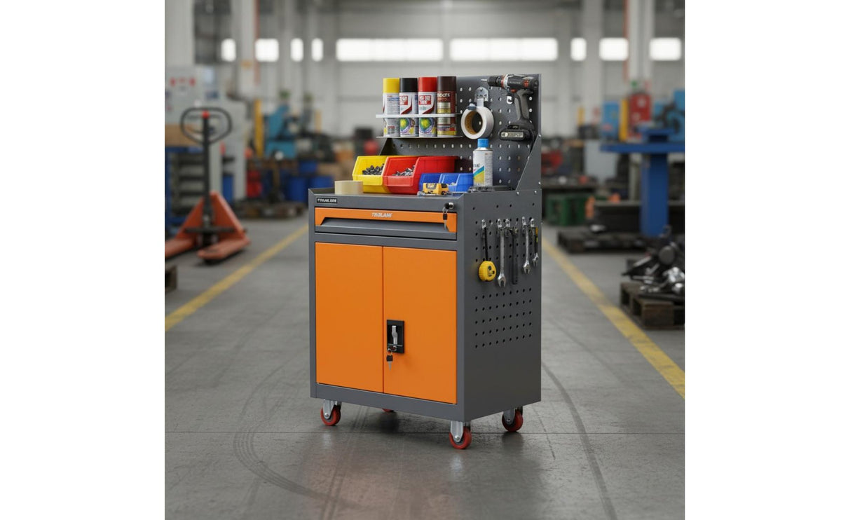 Wheeled Mobile Tool Trolley Easy to Clean Rolling Tool Cabinet Heavy Duty Mobile Workbench Locking for Mechanics, Repair Workers, Garage