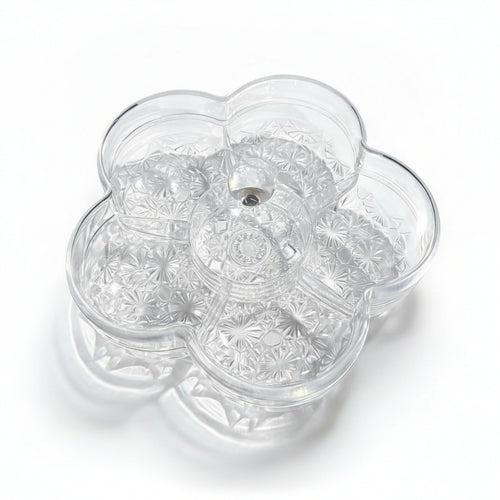 Servingware Divided Snack Tray with Lid Transparent Plastic Embossed Pattern