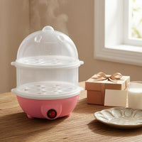 Transparent Two-Tier Egg Steamer Round Dome Lid Electric Egg Boiler 110V Kitchen Appliance Compact