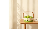 Ceramic Fruit Basket with Wooden Handle Open-Top Ceramic Candy Dish with Handle