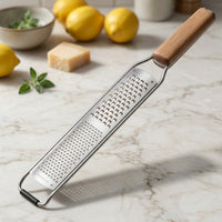 Non-Slip Stainless Steel Grater with Wooden Handle Ergonomic Cheese Grater with Handle Heavy Duty Citrus Zester with Protective Cover Sleeve Fine for Home Cooks, Chefs, Baking