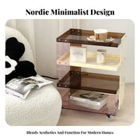 2-Tier Clear Trolley Multi-Purpose Rolling Cart Slim shape for Office Workers