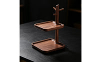 Wood Valet Tray with Key Hooks Walnut Entryway Organizer with Key Holder Grain Entryway Organizer Tray for Dresser