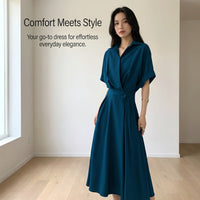 Maxi Dress for Plus Size Women with Cinched Waist Design, Flared Shirt for Casual Wear and Everyday Occasions, Flattering Fit