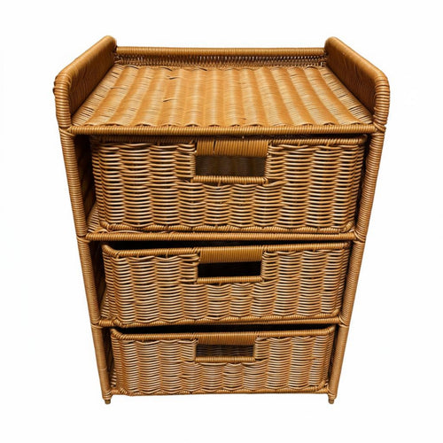 Woven Rattan Storage Cabinet Textured Rattan Nightstand Rounded Edges