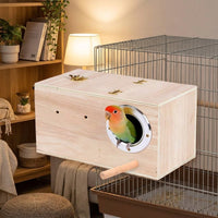 Chew Resistant Bird Box and Nest Boxes, Wood Horizontal Parakeet Breeding Case with Shavings, Hinged Door for Simple Maintenance