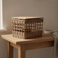 Storage Basket with Lid Rustic Hand Woven Container Basket Decorative for Home Decor