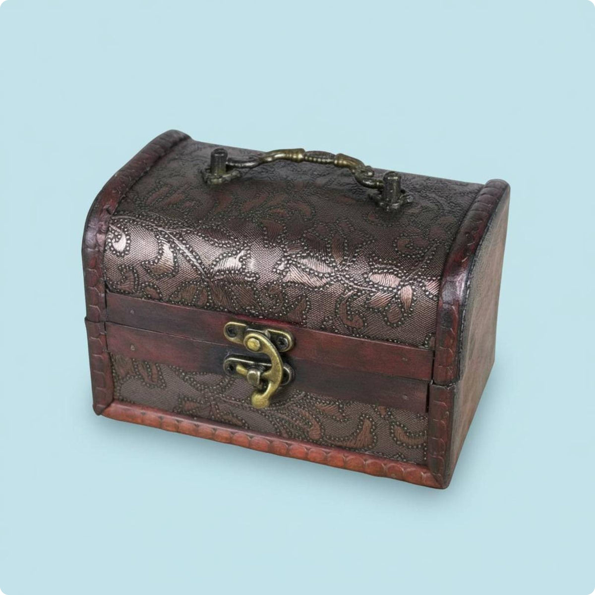 Antique-Design Storage Box Hinged Lid Wooden Storage Box Floral Vine Pattern