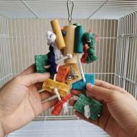 Parrot Toy and Loofah Hanging Foraging Bird Cage Accessory, Climbing Toy for Birds with Metal Hook, Parakeet Toy for Parrot Chewing Enrichment