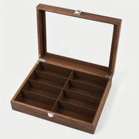 Secure Wood Storage Box with Glass Lid Clear Wooden Box with Glass Lid Hinged 8-Compartment Organizer Rectangular for Hobbyists