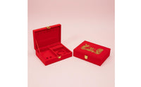 Heirloom-Quality Red Velvet Jewelry Box Multi-Compartment Chinese Wedding Jewelry Box Secure Lock Closure for Bride, Engagement Ceremony