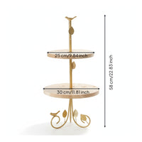 Two-Tier Dessert Stand Gold-Tone Cupcake Holder Stand Wooden Shelves Rustic for Home Cooks, Cafes
