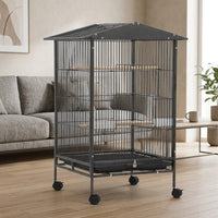 Extra Large Bird Cage with Peak Roof, Low Carbon Steel Wire Large Parrot Cage with Wheels, Indoor Outdoor Habitat Including 3 Perches