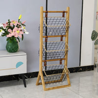 Wooden Rack with Wire Baskets Versatile Storage Rack with Baskets Sturdy Basket Stand, for Reading Corner