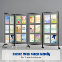 Folding Mesh Display Rack, Metal Art Stand, Movable Organizer for Kindergarten, Studio, Gallery