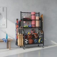Garage Sports Equipment Organizer Smooth-Rolling Ball Storage Rackwith Wheels Heavy-Duty Garage Organizer with Shelves for Gym, Basement, Game Room