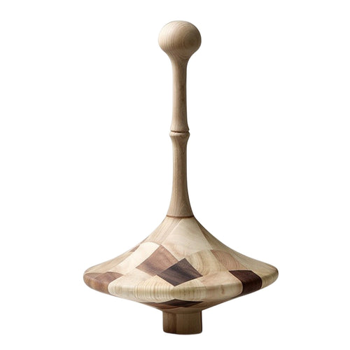 Wooden Twirling Top Ornament Minimalist Walnut Wood Carving Mid-Century
