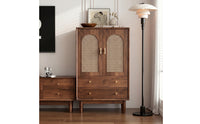 Vintage Cane Door Cabinet Multifunctional Console Cabinet Mid-Century Freestanding Cupboard Sturdy for Small Areas