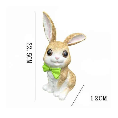 Resin Rabbit Statue with Bow Tie Hand Painted Cute Cartoon Rabbit Ornament