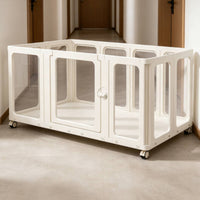 Transparent Pet Fence with Wheels Indoor Dog Fence with Door Portable