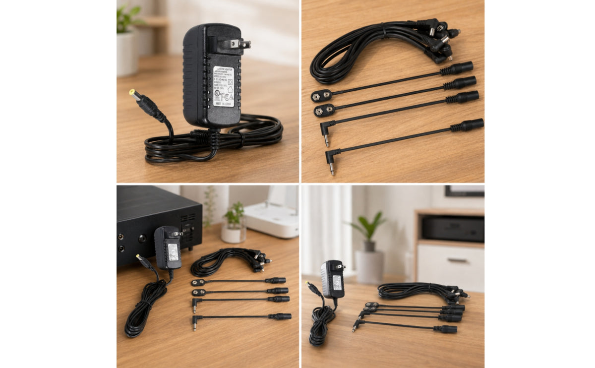 Guitar Effect Pedal Power Adapter Supply Cable Multi-Output Instrument Power Adapter Supply with Right-Angle Plugs Low-Noise